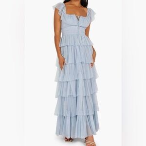 Light Blue Belle Swiss Dot Tiered Maxi Dress